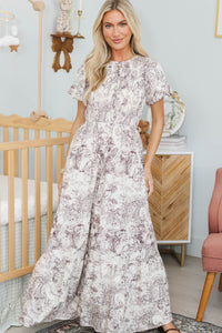 NURSING COLLECTION: Make The Right Choice Brown Toile Maxi Dress