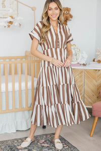 NURSING COLLECTION: Search Your Heart Brown Striped Midi Dress