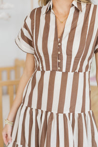 NURSING COLLECTION: Search Your Heart Brown Striped Midi Dress