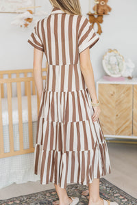 NURSING COLLECTION: Search Your Heart Brown Striped Midi Dress
