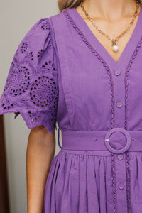 NURSING COLLECTION: Just Around The Corner Plum Purple Eyelet Belted Midi Dress