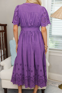 NURSING COLLECTION: Just Around The Corner Plum Purple Eyelet Belted Midi Dress