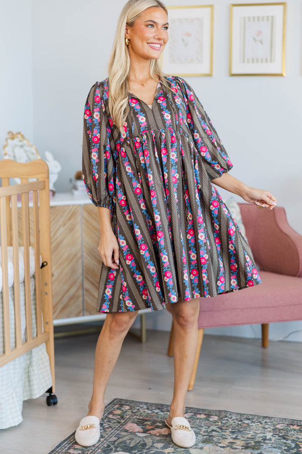 NURSING COLLECTION: It's All True Brown Floral Dress