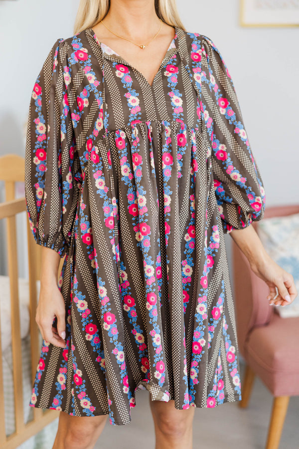 NURSING COLLECTION: It's All True Brown Floral Dress