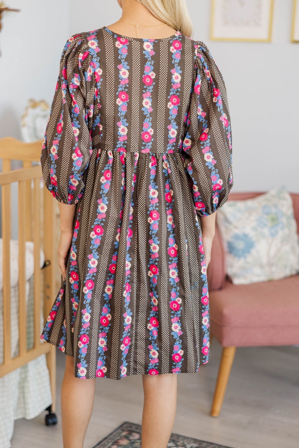 NURSING COLLECTION: It's All True Brown Floral Dress