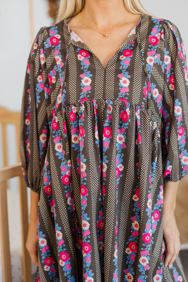 NURSING COLLECTION: It's All True Brown Floral Dress