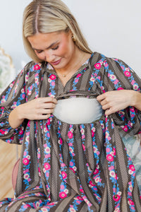 NURSING COLLECTION: It's All True Brown Floral Dress