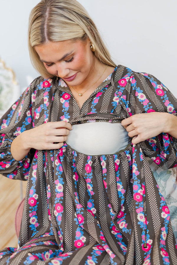 NURSING COLLECTION: It's All True Brown Floral Dress