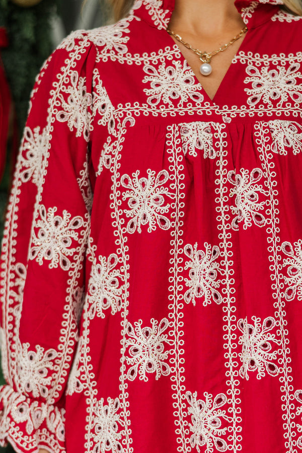 Everyday Favorite Red Eyelet Dress