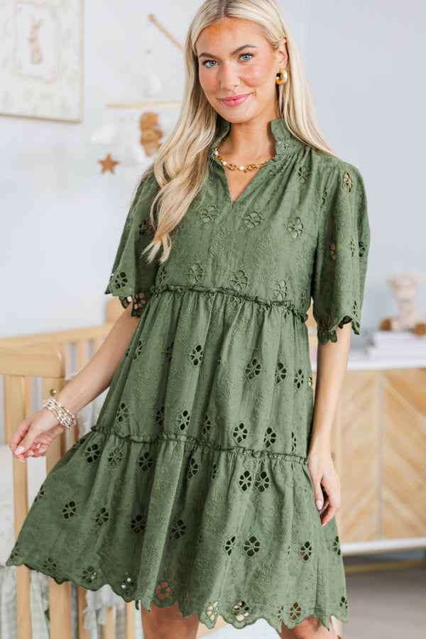 NURSING COLLECTION: Feeling Your Best Olive Eyelet Dress