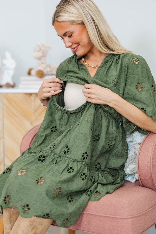 NURSING COLLECTION: Feeling Your Best Olive Eyelet Dress