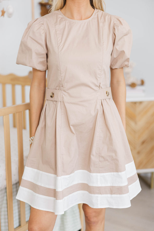 NURSING COLLECTION:Perfectly Cinched Taupe Colorblock Dress