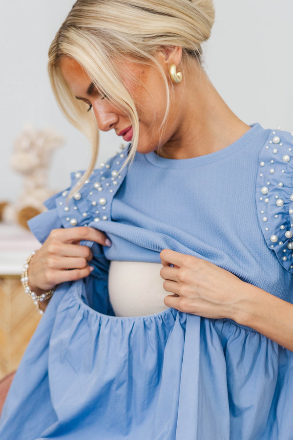 NURSING COLLECTION: Perfectly Lovely Blue Embellished Dress