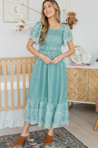 NURSING COLLECTION: Worth Noting Emerald Embroidered Midi Dress