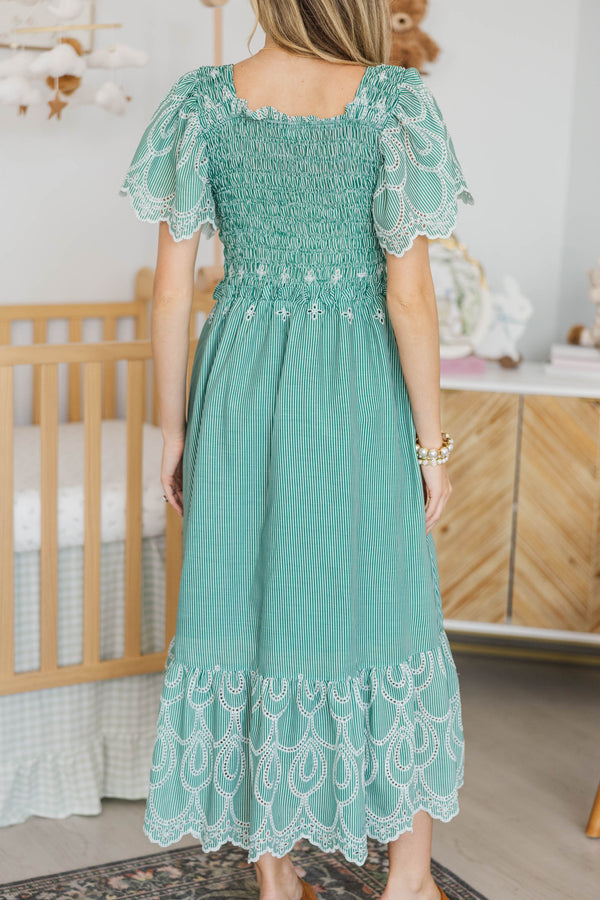 NURSING COLLECTION: Worth Noting Emerald Embroidered Midi Dress