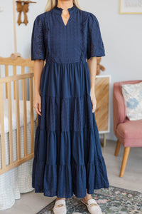 NURSING COLLECTION: Sweet Retreat Navy Eyelet Midi Dress