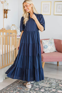 NURSING COLLECTION: Sweet Retreat Navy Eyelet Midi Dress