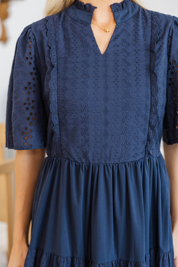 NURSING COLLECTION: Sweet Retreat Navy Eyelet Midi Dress