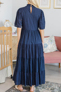 NURSING COLLECTION: Sweet Retreat Navy Eyelet Midi Dress