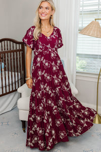 NURSING COLLECTION: Falling In Love Burgundy Embroidered Maxi Dress