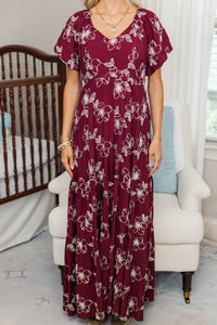 NURSING COLLECTION: Falling In Love Burgundy Embroidered Maxi Dress