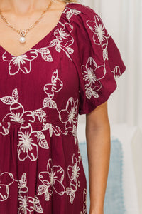 NURSING COLLECTION: Falling In Love Burgundy Embroidered Maxi Dress