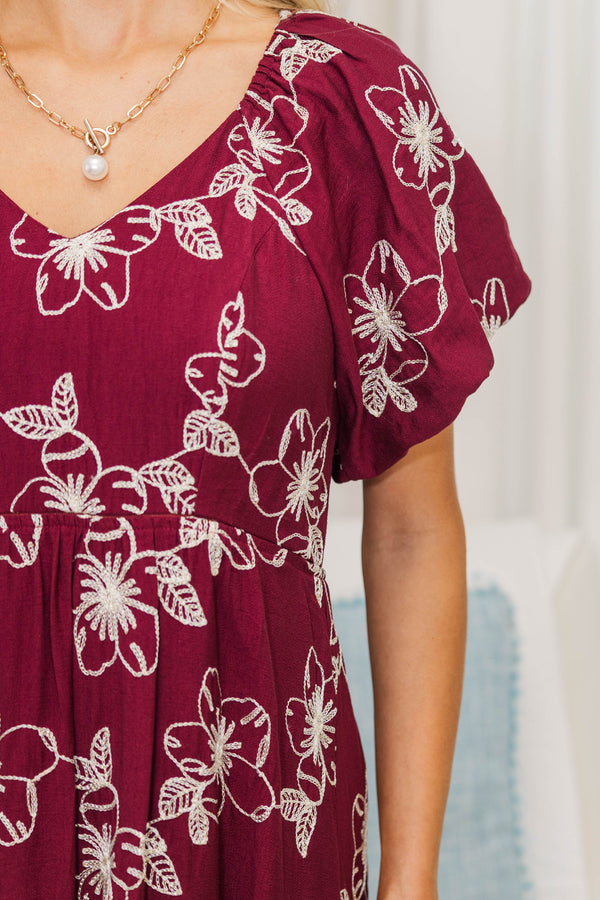 NURSING COLLECTION: Falling In Love Burgundy Embroidered Maxi Dress