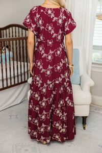 NURSING COLLECTION: Falling In Love Burgundy Embroidered Maxi Dress