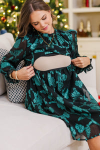 NURSING COLLECTION: Modern Elegance Emerald Textured Dress