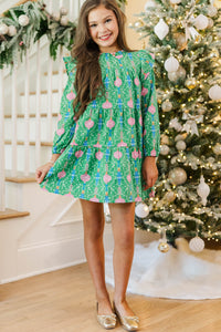Girls: Make My Day Green Ornaments L/S Babydoll Dress