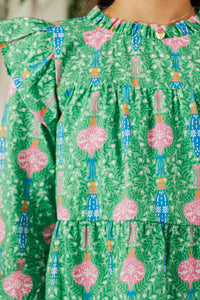 Girls: Make My Day Green Ornaments L/S Babydoll Dress