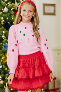 Girls: Christmas Cheers Blush String Lights Sweater