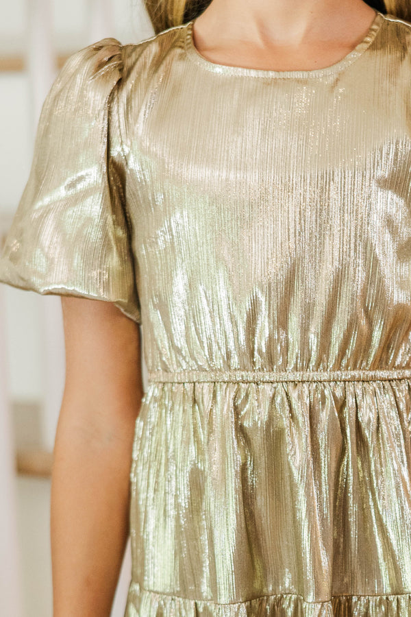 Girls: All True Gold Shimmer Dress