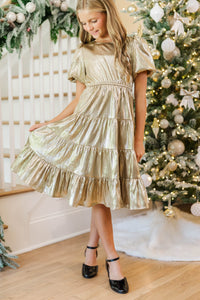Girls: All True Gold Shimmer Dress