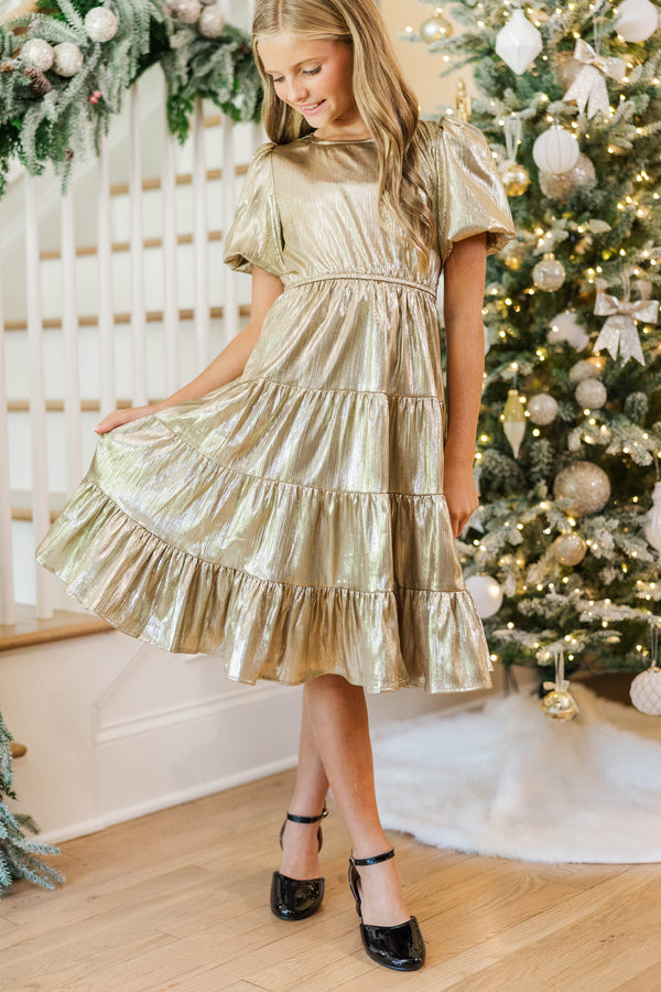 Girls: All True Gold Shimmer Dress