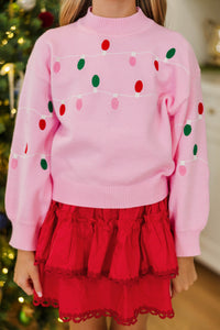 Girls: Christmas Cheers Blush String Lights Sweater