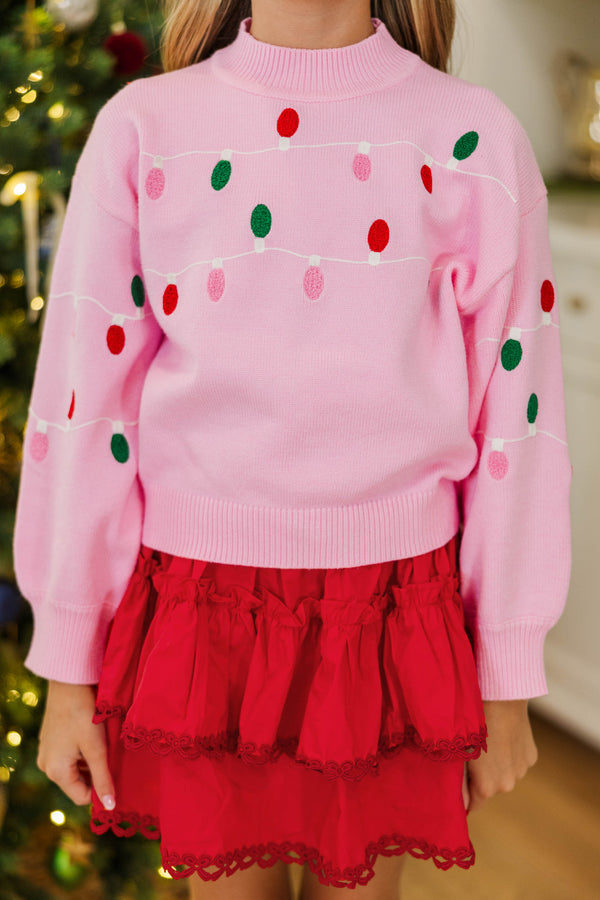 Girls: Christmas Cheers Blush String Lights Sweater