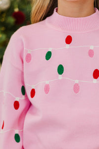 Girls: Christmas Cheers Blush String Lights Sweater