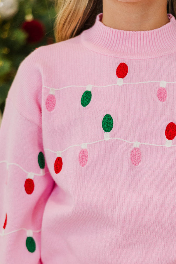 Girls: Christmas Cheers Blush String Lights Sweater
