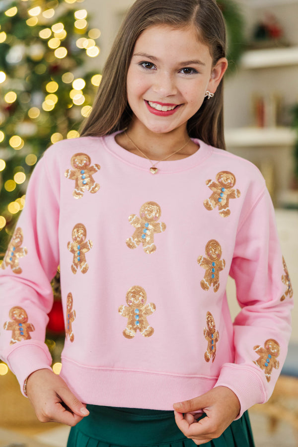 Girls: The Josie Blush Gingerbread Sequin Sweatshirt