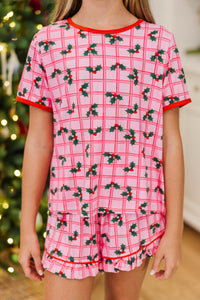 Girls: All Snuggled Up Blush Plaid S/S Bamboo Lounge Set
