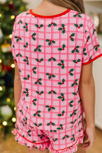 Girls: All Snuggled Up Blush Plaid S/S Bamboo Lounge Set