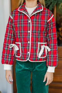 Girls: Just So You Red Tartan Plaid Quilted Jacket