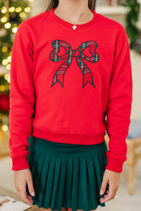 Girls: With The Cutest Red Plaid Patchwork Sweatshirt