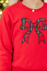 Girls: With The Cutest Red Plaid Patchwork Sweatshirt