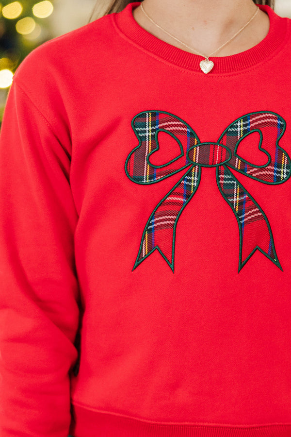 Girls: With The Cutest Red Plaid Patchwork Sweatshirt