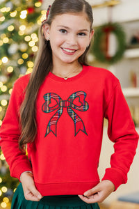 Girls: With The Cutest Red Plaid Patchwork Sweatshirt