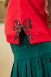 Girls: With The Cutest Red Plaid Patchwork Sweatshirt