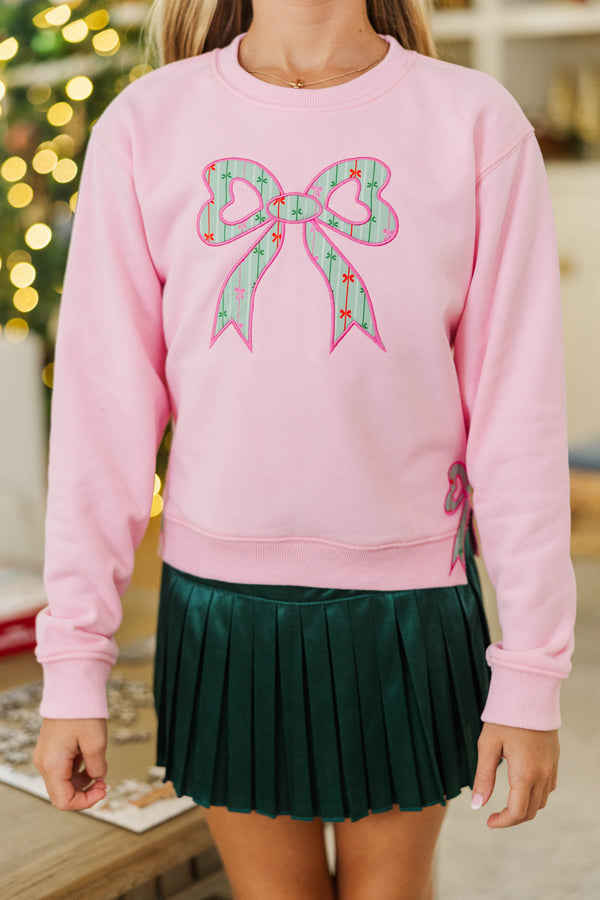 Girls: With The Cutest Pink & Green Patchwork Sweatshirt