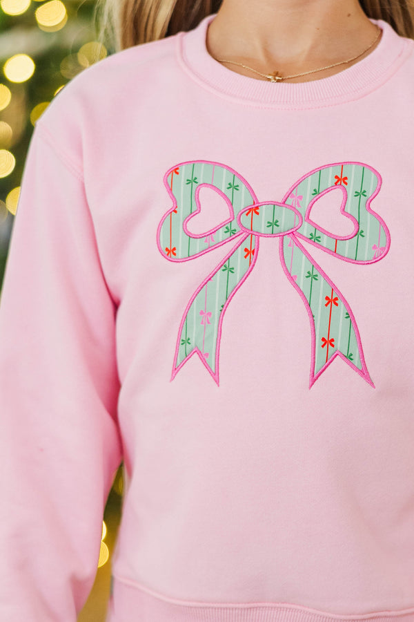 Girls: With The Cutest Pink & Green Patchwork Sweatshirt